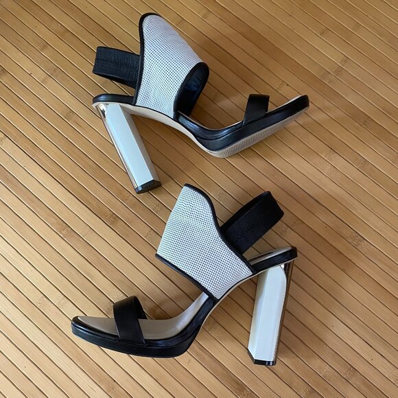 BCBG MaxAzria Size 10 Jovian High Heels Black White Leather Sandals BCBGMaxAzria - Picture 3 of 14